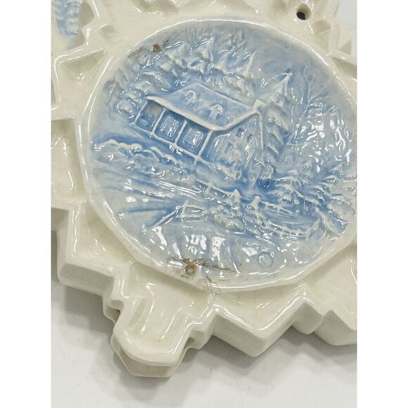 Set of 2 Vintage Snowflake Ornaments Ceramic Winter Scenes 3D Duncan 3.5” White - Picture 10 of 10